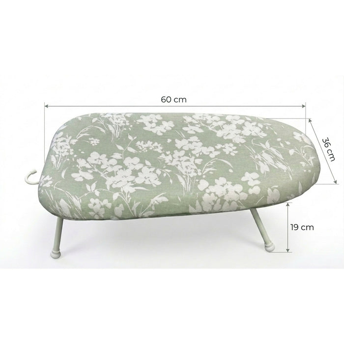 Tabletop Ironing Board with Foldable Legs & Hanging Hook Floral Padded Mini Ironing Board, 60 x 36 x 19 cm Compact Ironing Surface for Small Spaces, Dorms & Quick Touch-Ups