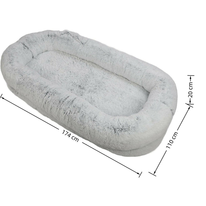 Extra-Large Calming Dog Bed 174×110 cm with Blanket & Pillow, Ultra-Soft Plush Orthopedic Foam Support, Washable Cover, Non-Slip Bottom – XXL Comfort Bed for Large Dogs & Multi-Pets – Grey