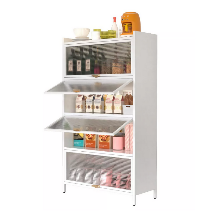 多層儲物廚房儲藏櫃，自立式廚房烘焙架，金屬材質，適用於餐廳、客廳和辦公室（4 翻轉門）