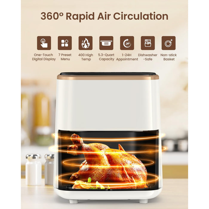 5.3 Qt Air Fryer with Cooking Window 7 Presets 1350W White