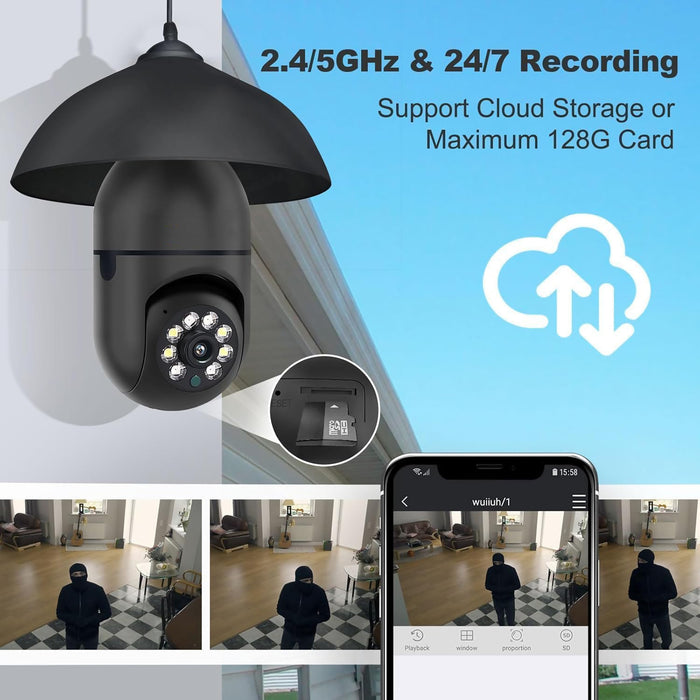 2K Light Bulb Security Camera Wireless, Indoor Light Socket Cameras for Home Security, Motion Detection, 355°, Color Night Vision, 5G/2.4G WiFi, Screw in