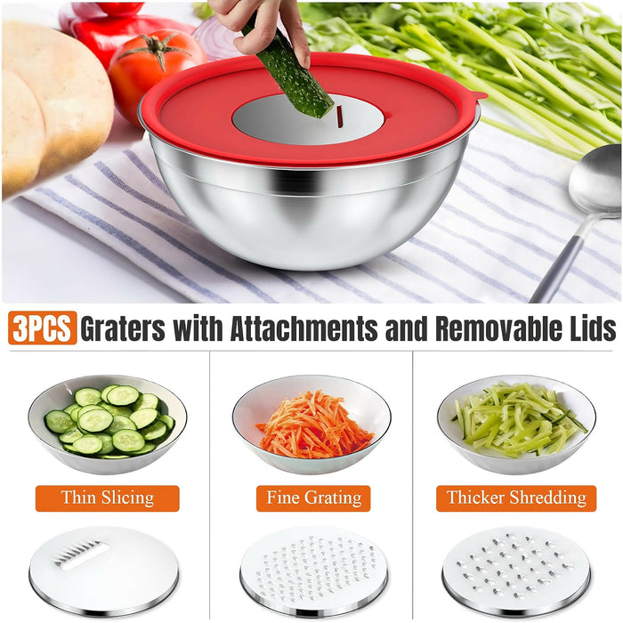 7 PCS Stainless Steel Mixing Bowl Set, Multifunctional Stacking Mixing Bowls with Lids and Accessories for Home, Kitchen, Cooking