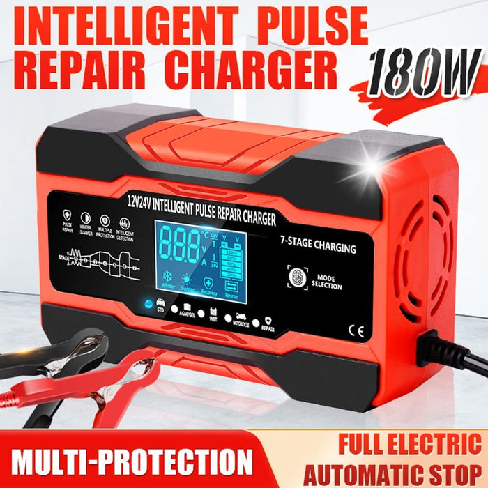Smart Battery Charger, 12V/24V 10A/5A, Pulse Repair, Auto/RV