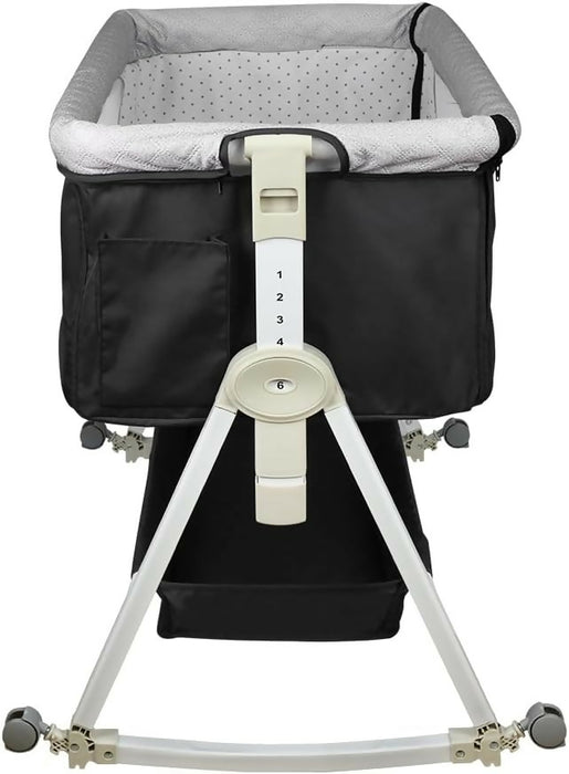 Premium Baby Bassinet Bedside Sleeper with Cradle Function and Lockable Wheels, Storage Tray, Breathable Mesh Sides and Cover, 7-Height Adjustable, Easy-Fold Crib for Newborns