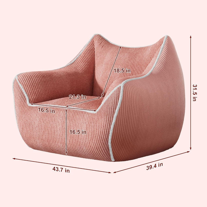 Oversized Bean Bag Chair, Foam-Filled Corduroy Armchair, High Back, Pink