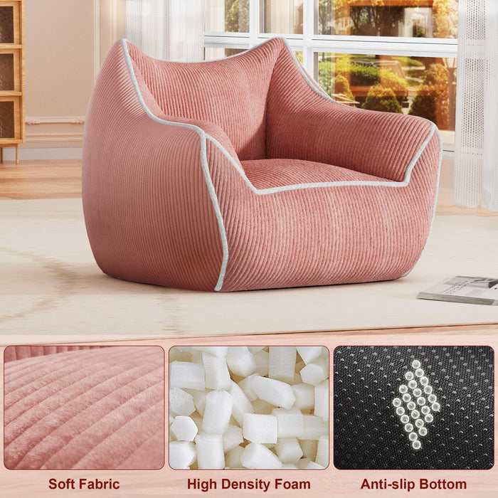 Oversized Bean Bag Chair, Foam-Filled Corduroy Armchair, High Back, Pink
