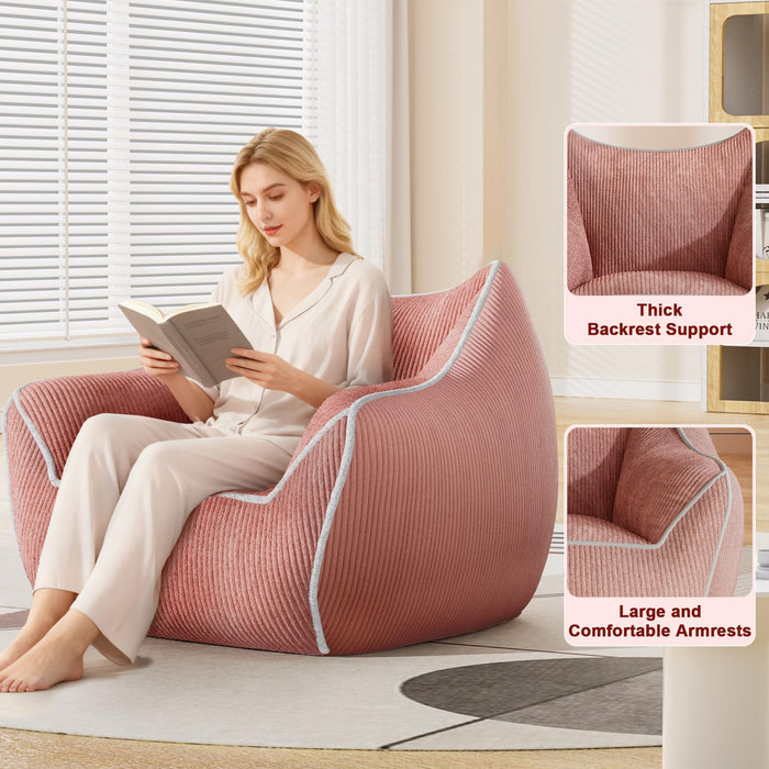 Oversized Bean Bag Chair, Foam-Filled Corduroy Armchair, High Back, Pink