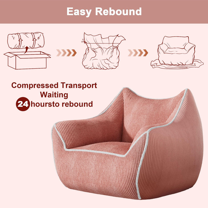 Oversized Bean Bag Chair, Foam-Filled Corduroy Armchair, High Back, Pink