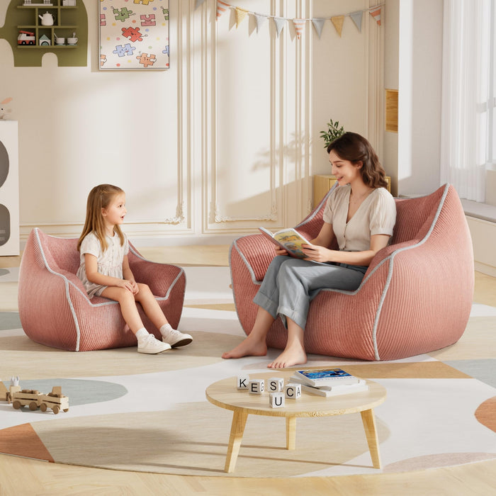 Oversized Bean Bag Chair, Foam-Filled Corduroy Armchair, High Back, Pink