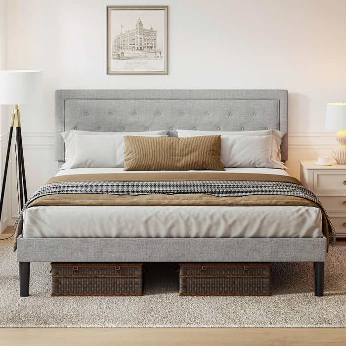 Queen Bed Frame, Grey Tufted Upholstered Platform Bed