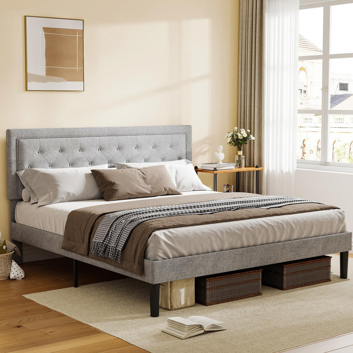 Queen Bed Frame, Grey Tufted Upholstered Platform Bed