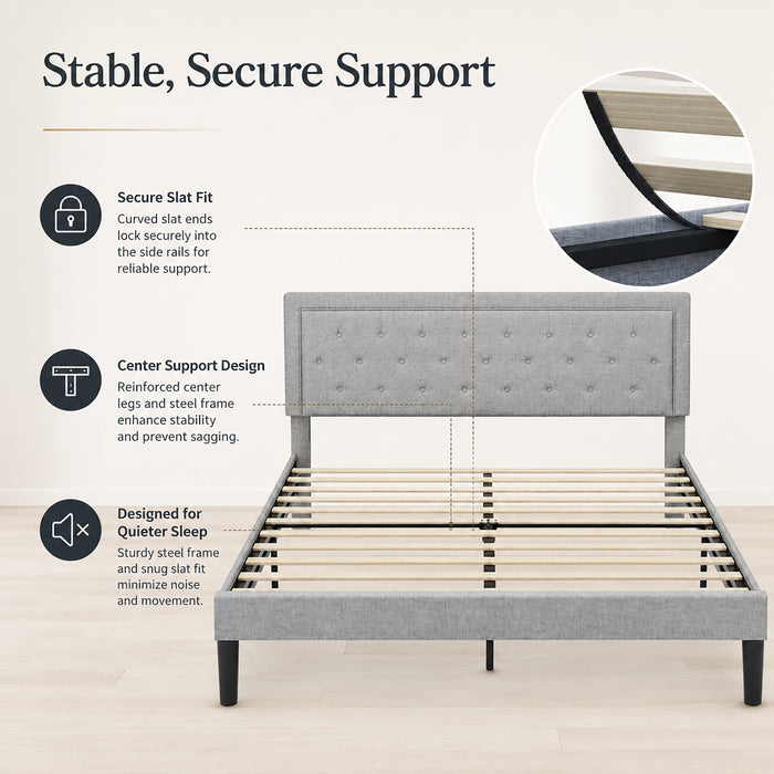 Queen Bed Frame, Grey Tufted Upholstered Platform Bed