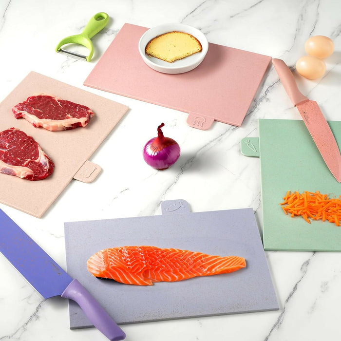 6-Piece Colorful Kitchen Knife Set with Scissors & Peeler Cleaver, Chef, Bread & Paring Knife High-Grade Stainless Steel Blades Ergonomic Handles Cooking, Meal Prep, Home Kitchen