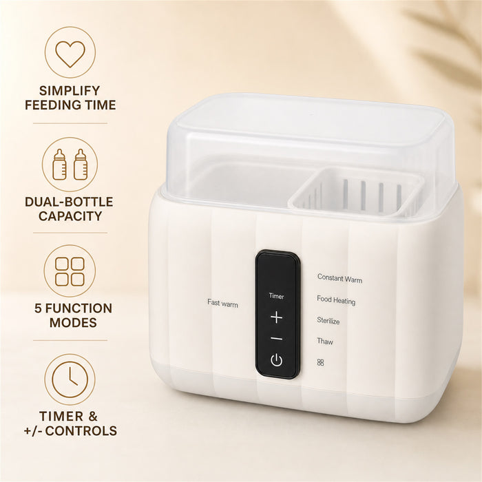 Double Bottle Warmer, 5 Modes with Timer, White