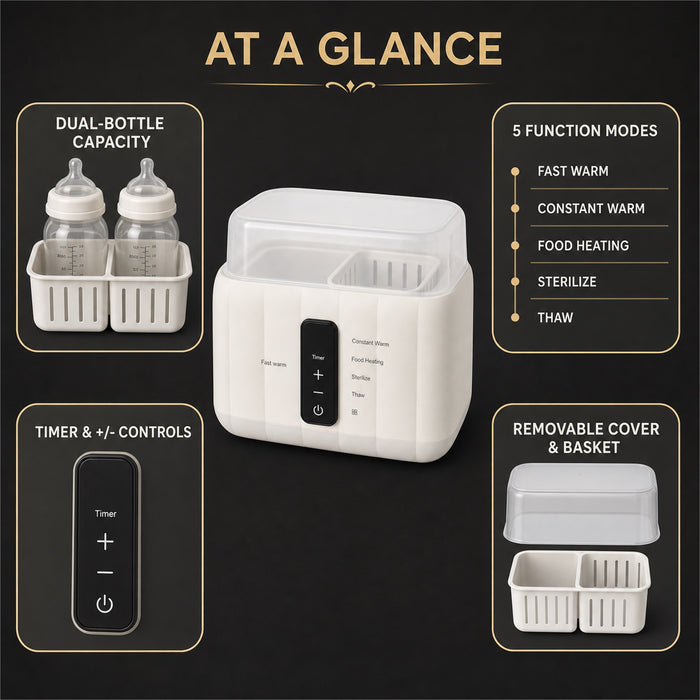 Double Bottle Warmer, 5 Modes with Timer, White