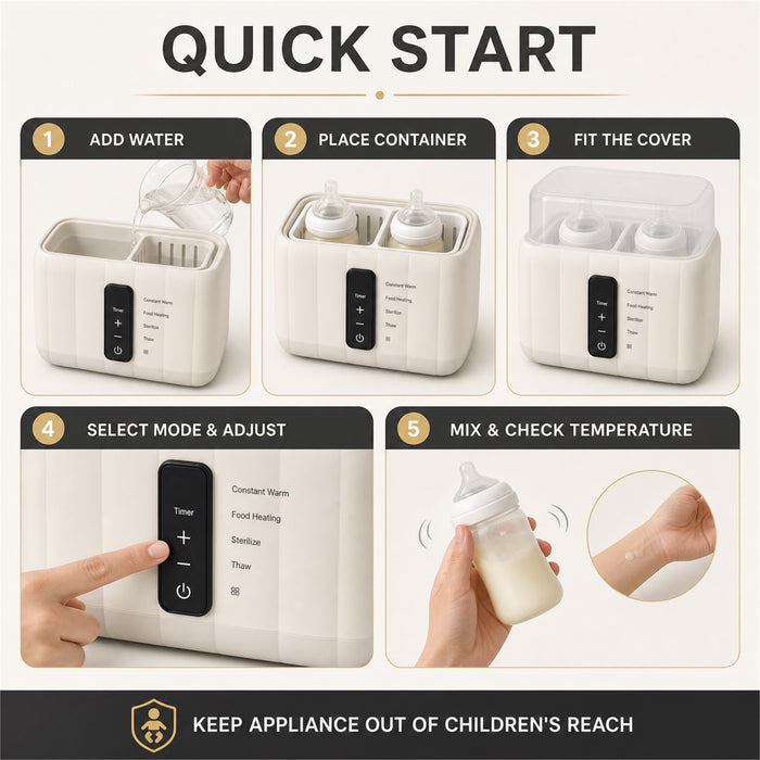 Double Bottle Warmer, 5 Modes with Timer, White
