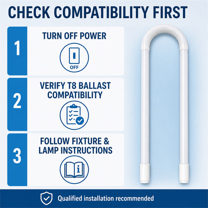 U-Bend LED T8 Bulbs, 2-Pack, 15.5W, 4100K Cool White, 2200LM