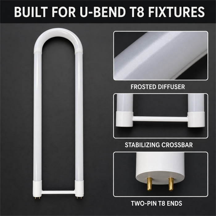U-Bend LED T8 Bulbs, 2-Pack, 15.5W, 4100K Cool White, 2200LM