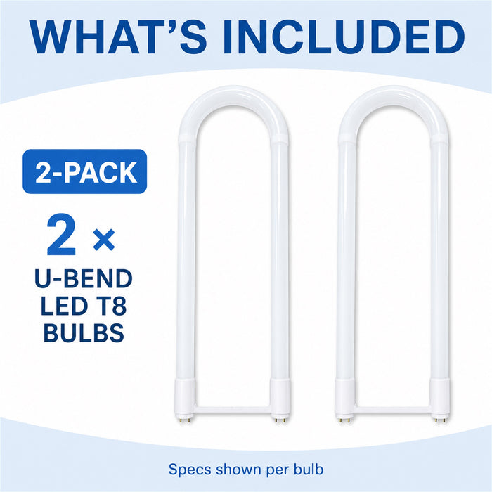 U-Bend LED T8 Bulbs, 2-Pack, 15.5W, 4100K Cool White, 2200LM