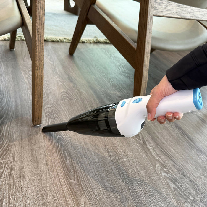 8V Cordless Hand Vacuum with USB Charging, Crevice Tool, Dusting Attachment and Wide Dusting Brush, White
