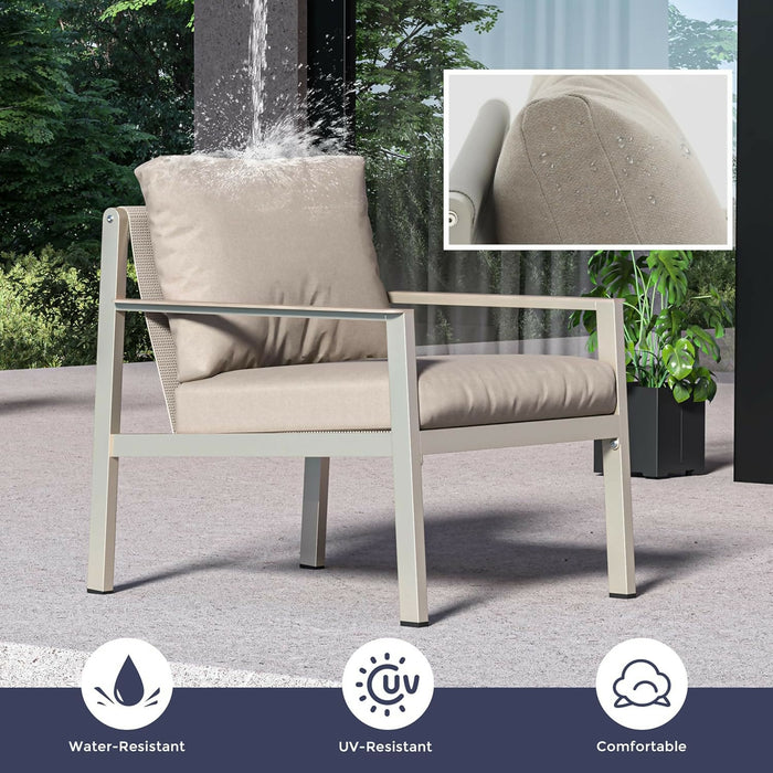 4-Piece Patio Furniture Set with All-Aluminum Rust-Resistant Frame, 2 Accent Chairs, Loveseat, and Faux Teak Coffee Table