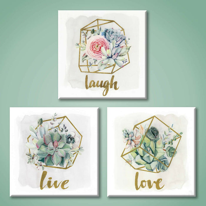 Floral Canvas Wall Art Set, 3 Piece Gold Foil, 20 x 20 in