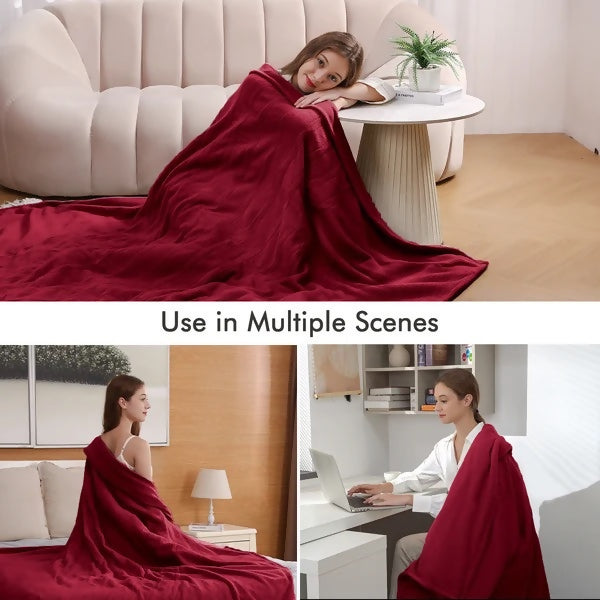 MaxKare Large Electric Heated Blanket Adjustable Timer 4 Heating Levels, 62" x 84"in Heated Throw Blanket Auto-Off Feature Machine-Washable Fabrics Full Body Comfort, Red(213x158cm)