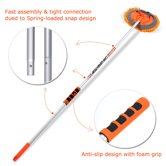 MATCC 62 inch 2-in-1 Removable Car Wash Mop with Long Handle for Car Cleaning