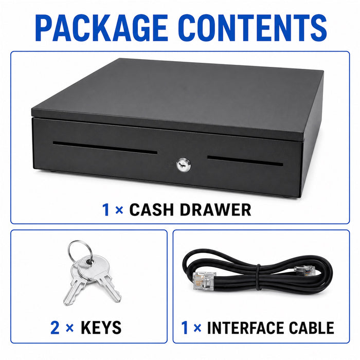Cash Drawer for POS System, 5 Bill/5 Coin, RJ11-Style, Black