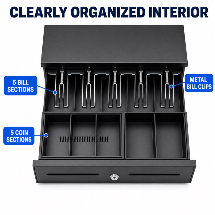 Cash Drawer for POS System, 5 Bill/5 Coin, RJ11-Style, Black