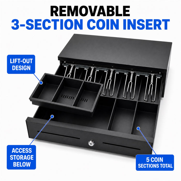 Cash Drawer for POS System, 5 Bill/5 Coin, RJ11-Style, Black