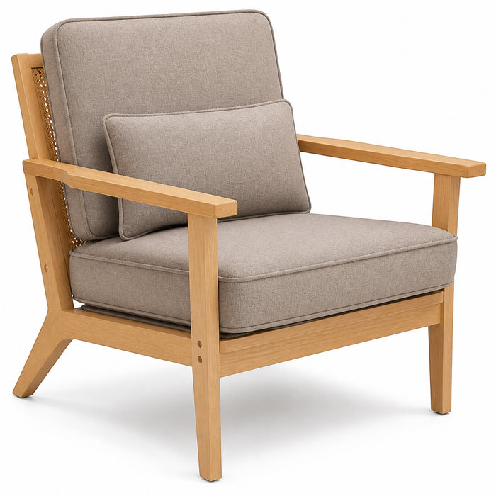 Accent Chair with Cushions, Cane-Style Back, Taupe, Indoor