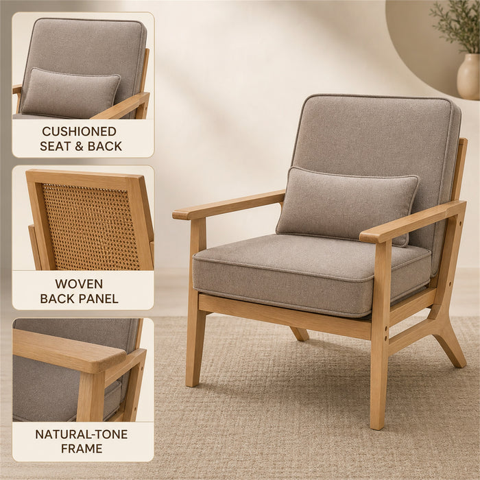 Accent Chair with Cushions, Cane-Style Back, Taupe, Indoor