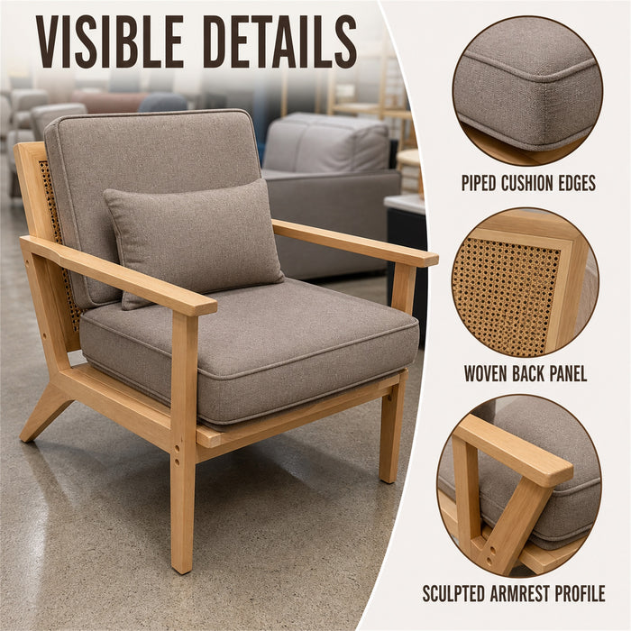 Accent Chair with Cushions, Cane-Style Back, Taupe, Indoor