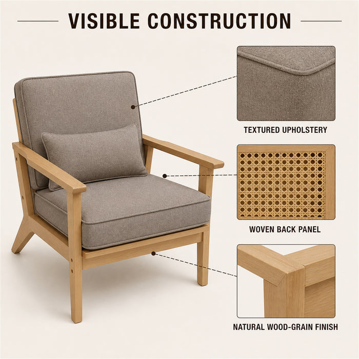 Accent Chair with Cushions, Cane-Style Back, Taupe, Indoor