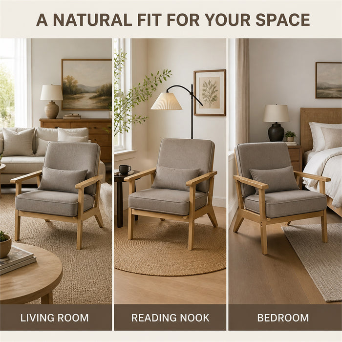 Accent Chair with Cushions, Cane-Style Back, Taupe, Indoor