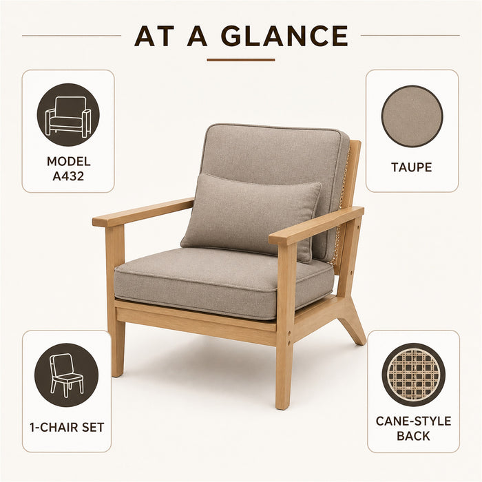 Accent Chair with Cushions, Cane-Style Back, Taupe, Indoor