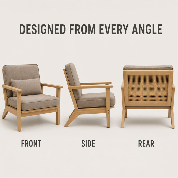 Accent Chair with Cushions, Cane-Style Back, Taupe, Indoor