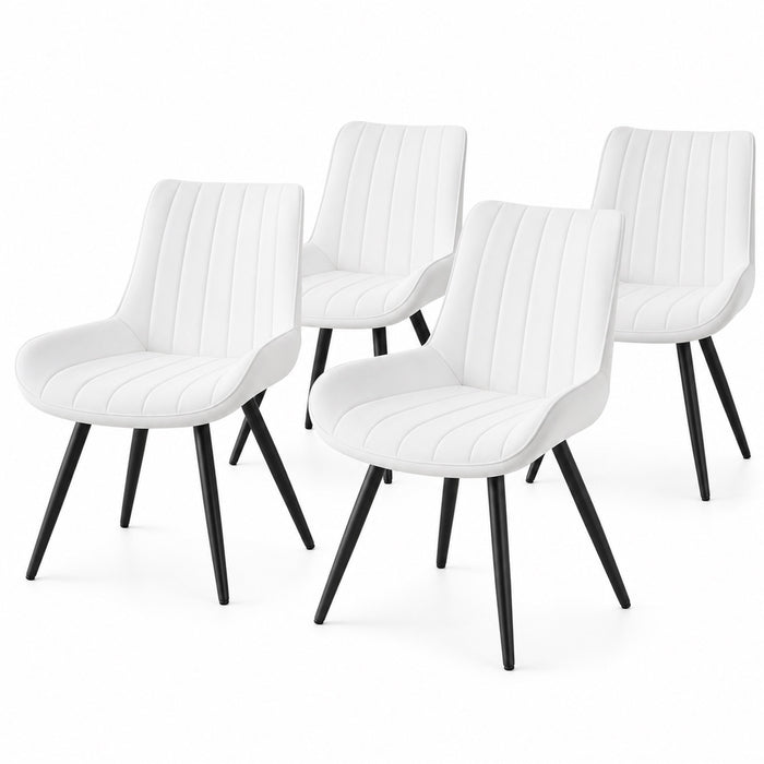 Dining Chairs Set of 4, White Upholstered, Metal Legs