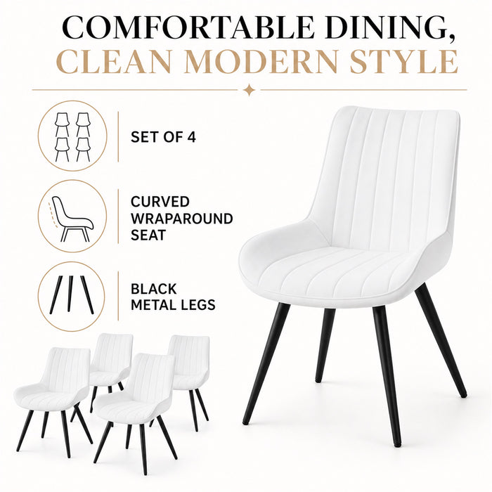 Dining Chairs Set of 4, White Upholstered, Metal Legs