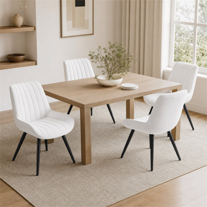 Dining Chairs Set of 4, White Upholstered, Metal Legs