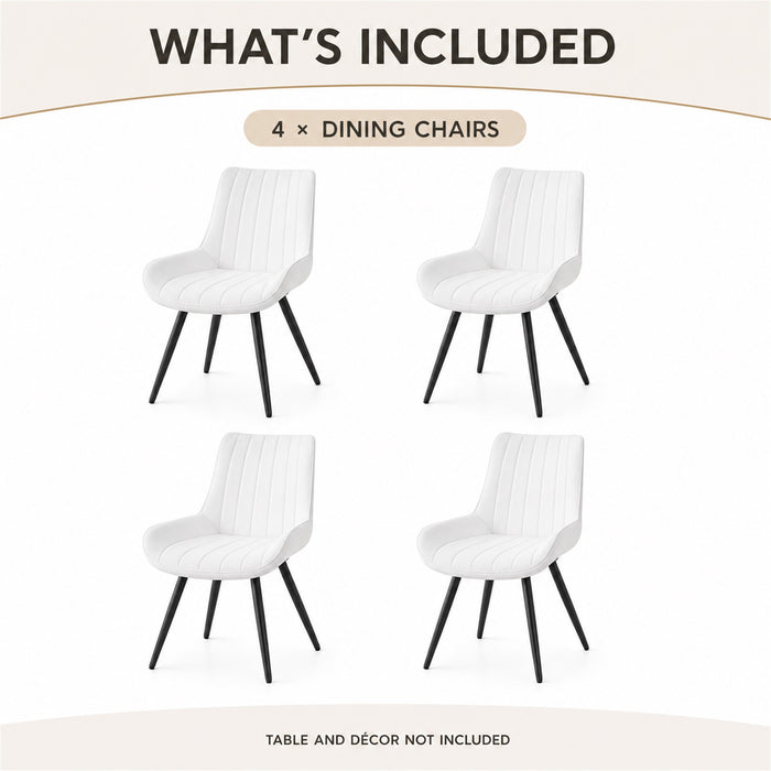 Dining Chairs Set of 4, White Upholstered, Metal Legs