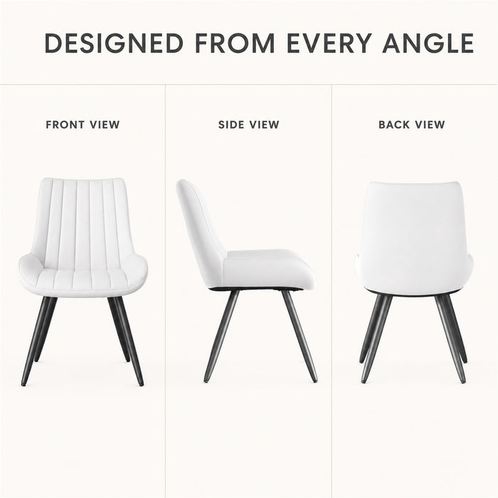 Dining Chairs Set of 4, White Upholstered, Metal Legs