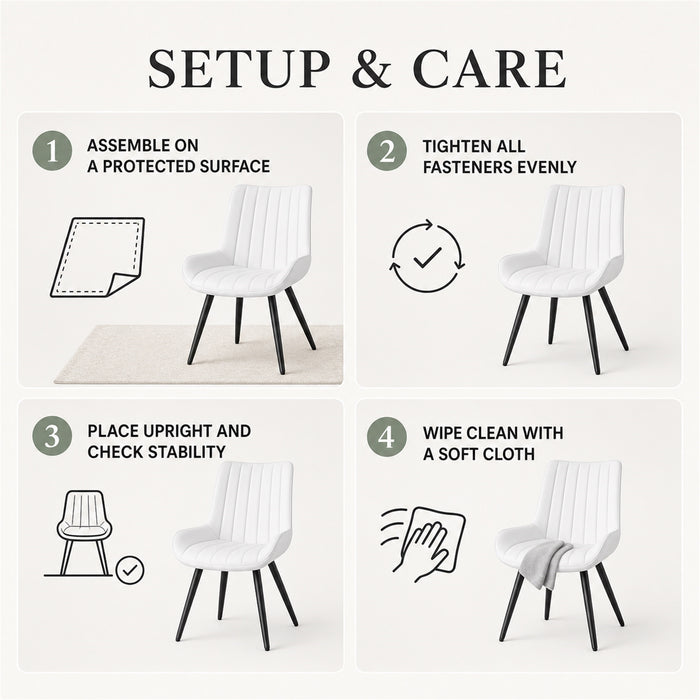 Dining Chairs Set of 4, White Upholstered, Metal Legs