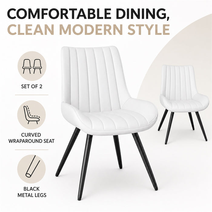 Dining Chairs Set of 2, White Upholstered, Metal Legs