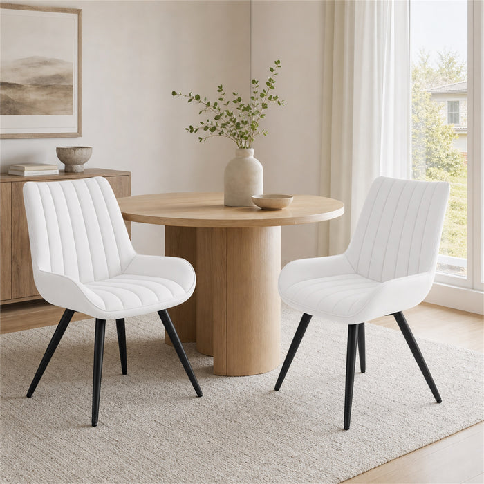 Dining Chairs Set of 2, White Upholstered, Metal Legs
