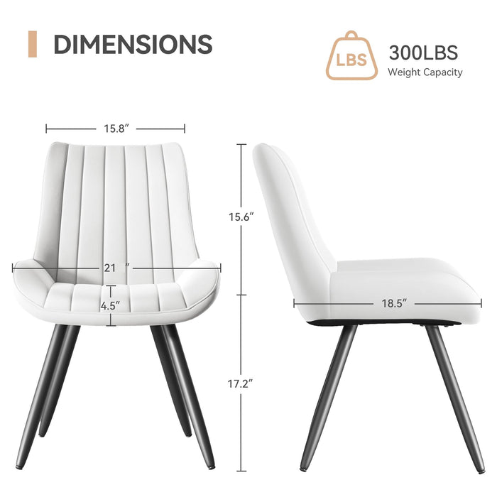 Dining Chairs Set of 2, White Upholstered, Metal Legs