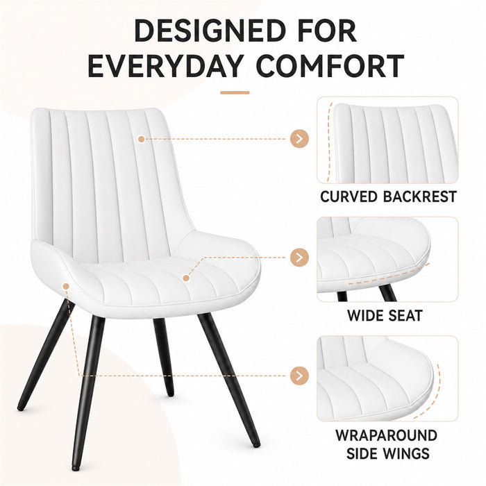 Dining Chairs Set of 2, White Upholstered, Metal Legs