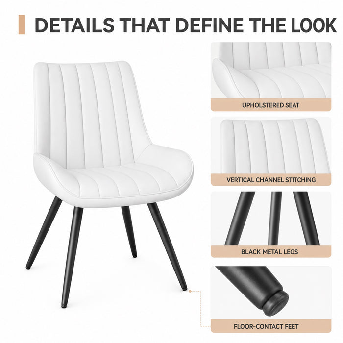 Dining Chairs Set of 2, White Upholstered, Metal Legs