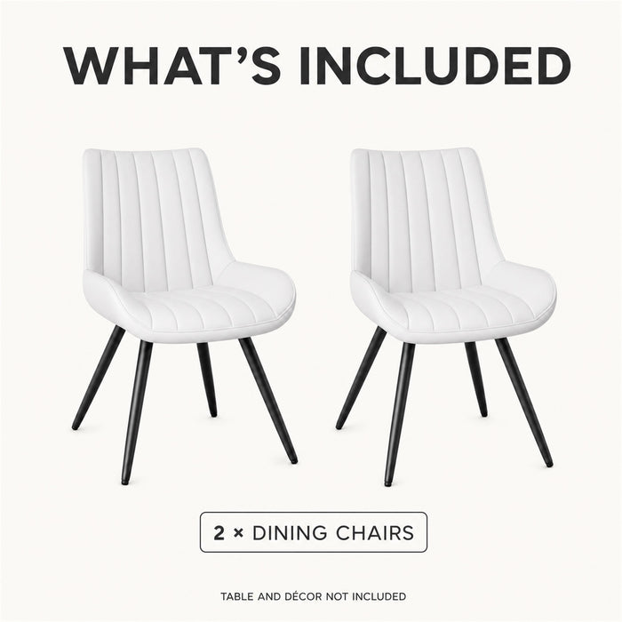Dining Chairs Set of 2, White Upholstered, Metal Legs
